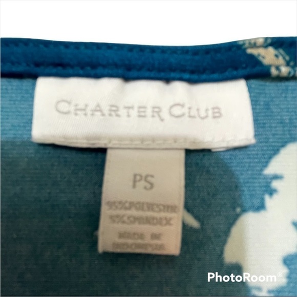 CHARTER CLUB ,Floral Teal and White , Side Cinch Top 3/4 Sleeve, Stretch … - Picture 5 of 5